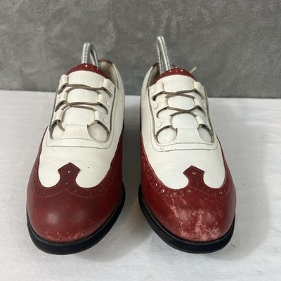 FootJoy Europa Golf Shoes Mens 7.5 W White Red Leather Saddle