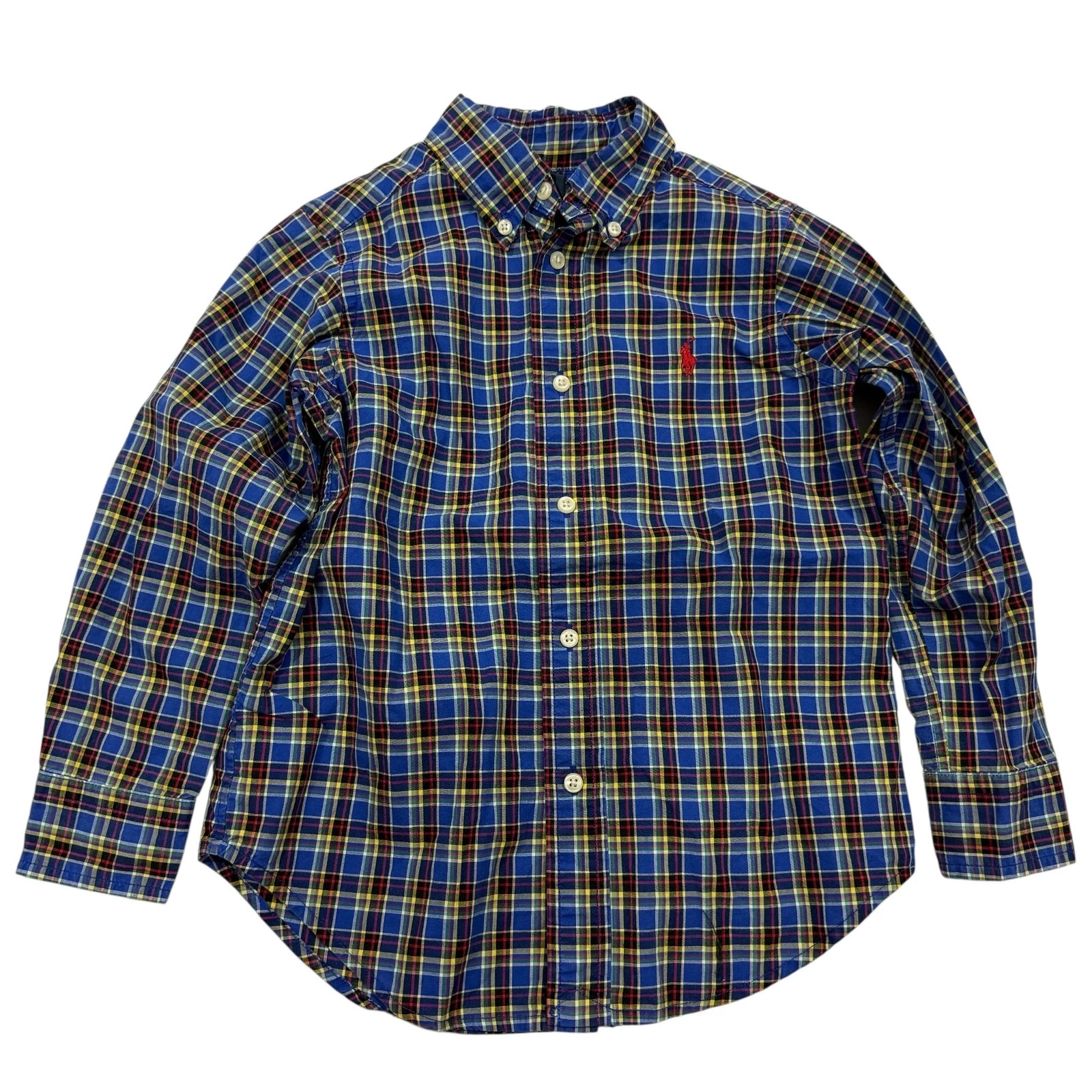 Ralph Lauren Blue Green Plaid Boys 4T Long Sleeve Button Up Casual Shirt Pony
