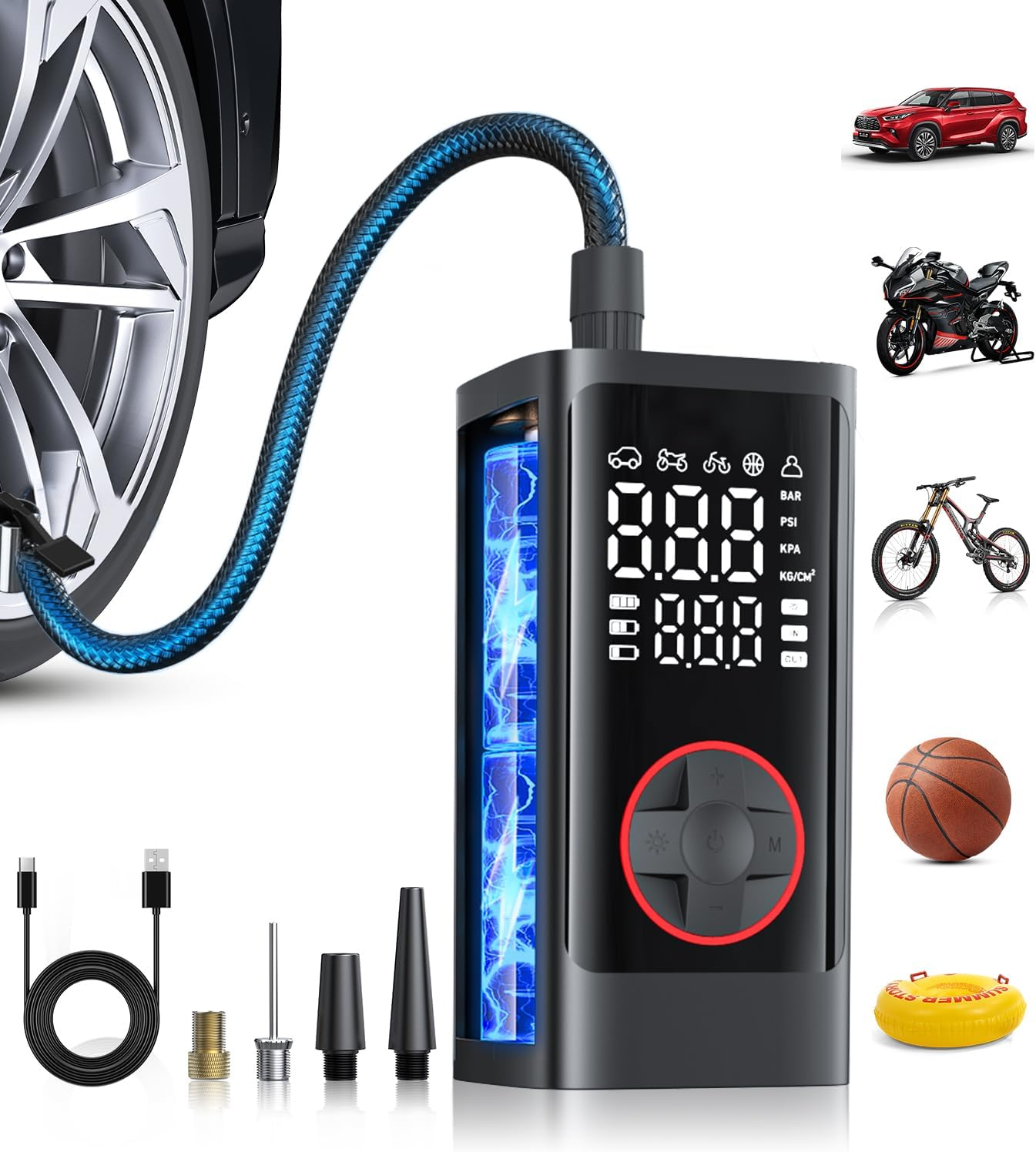 Tire Inflator Portable Air Compressor, Cordless Air Pump for Car Tires, 150PSI P
