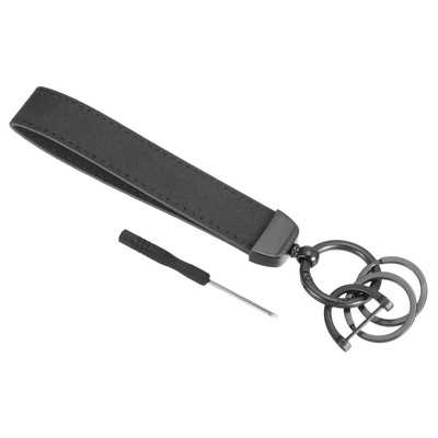 1 Pcs Leather Wristlet Keychain with Key Ring and D Ring Dark Brown/Gray