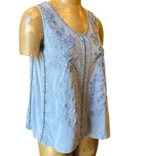 KARYN SEO Handmade BOHO Sleeveless Embroidererd Ladder Lace Top Sz S #236K