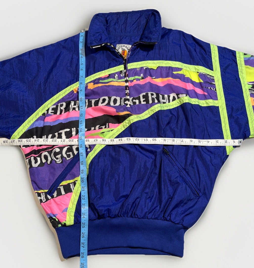 HOTDOGGER Windbreaker Jacket Men's SMALL VTG 80s Neon Colorblock