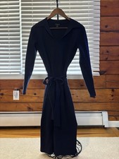 Ann Taylor Factory Women's Navy Knit Sweater Dress Collared Belted Long Sleeve M