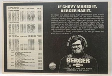 1974 Berger Chevrolet Dealer High Performance Parts Print Ad Grand Rapids MI 70s