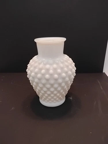 Small Vintage White Milk Glass Hobnail Vase