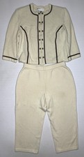 VTG St John Collection Size 6 Cream Classic Knit Jacket Pant 2 pc. Set P134