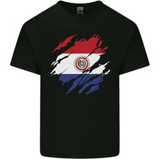 Camiseta Torn Bandera Paraguay Día Paraguayo Fútbol Hombre Algodón Ligero