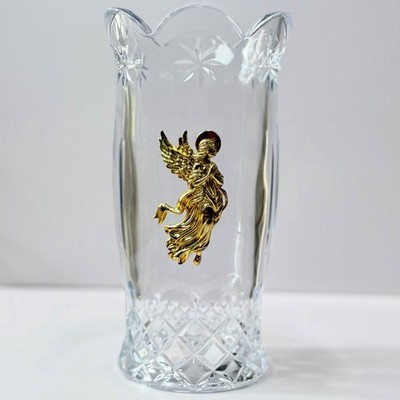 Vintage Crystal Angel Hurricane Candle Sleeve Etched Stars Religious Holiday