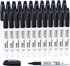 Shuttle Art 24 Black Permanent Markers Fine Tip 1 Count (Pack of 24), 
