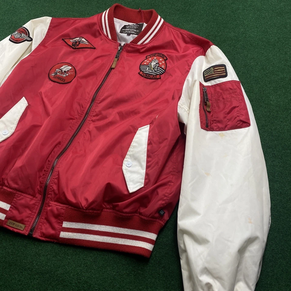 Vintage MA-1 Jacket Mens 4XL Red 80S 90S Top Gun USAF Flight Aviator Bomber Coat - Image 2 of 4