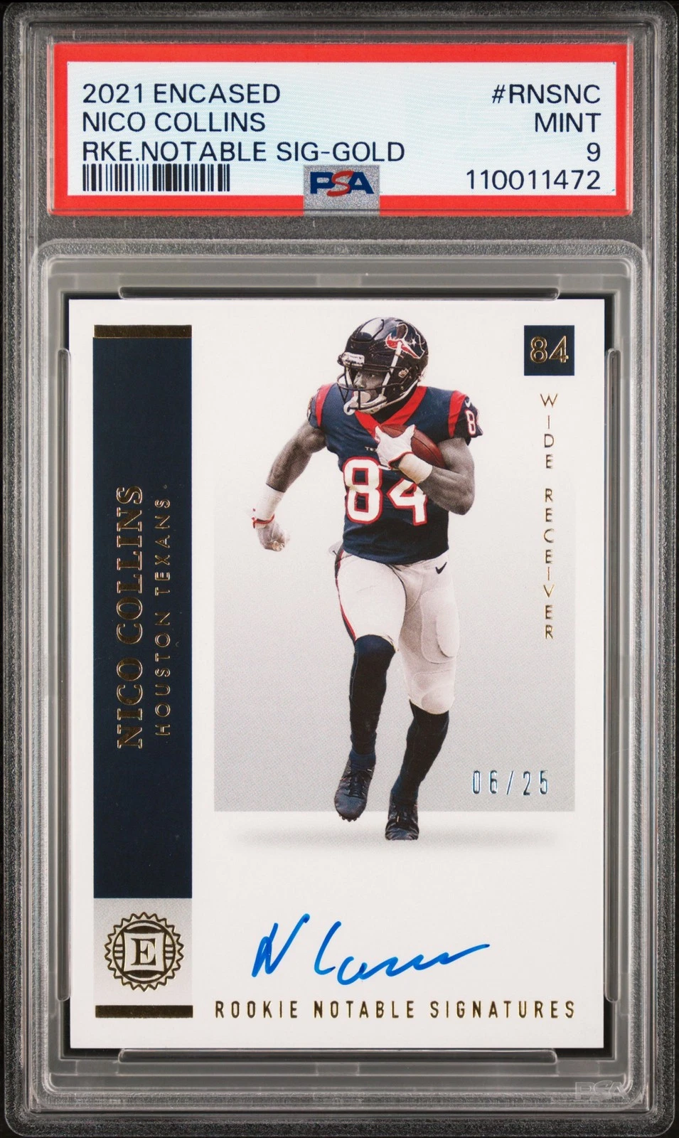 Nico Collins Panini Encased Rookie Notable Signatures #RNSNC Gold