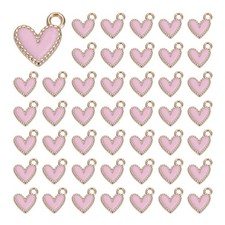 100 Pcs Enamel Alloy Heart Charm for Necklace Bracelet Earrings, Pink