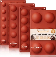 Hemisphere Silicone Molds 4 Size Set for Hot Cocoa Chocolate Bombs Valentines Se