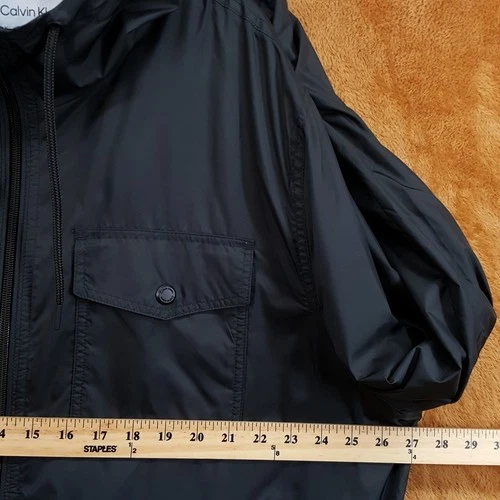 CALVIN KLEIN Jacket Mens XL Black Polar Fleece Lined Hooded Windbreaker $150 image 7