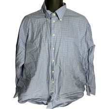 Nautica Button Up Shirt Men Size 17 Blue Plaid Long Sleeve 100 Cotton Casual