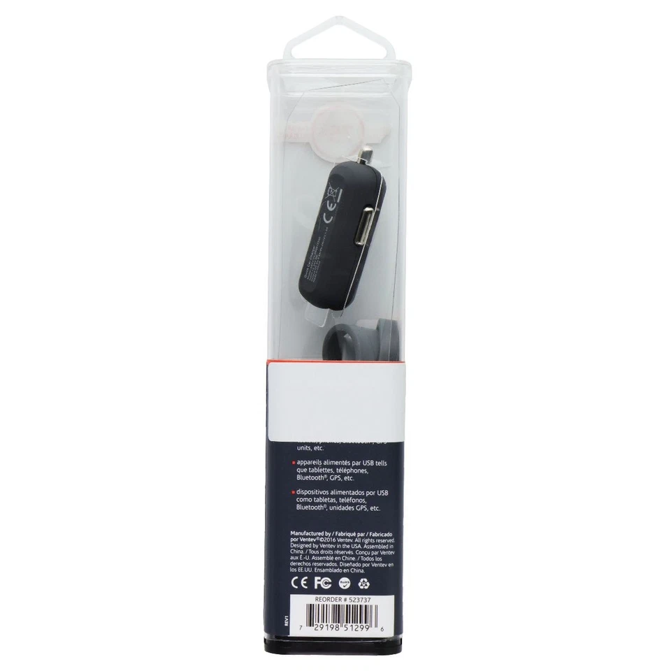 Автомобильное зарядное устройство Ventev Dashport Mini Quick Charge 2.0 с кабелем USB-C — серое - Изображение 2 из 2