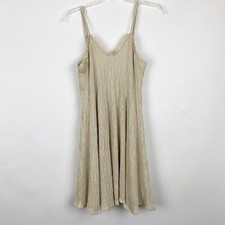 Umgee Crinkle Lace Trim Fit Flare Mini Tank Dress Womens Size S Beige