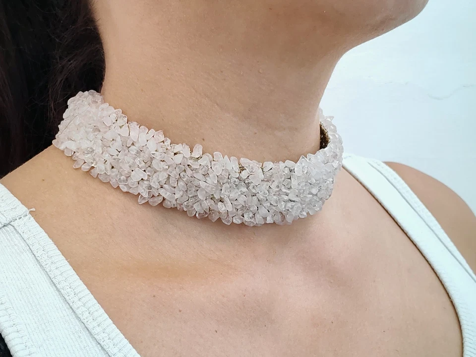 Collier Femme Or Jaune 18 Carats Colletto Quartz Rose Fait En Italie - Photo 3/4