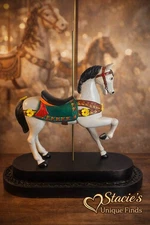 Vintage Carousel Horse Folk Art Statue Wood Base Painted Decor