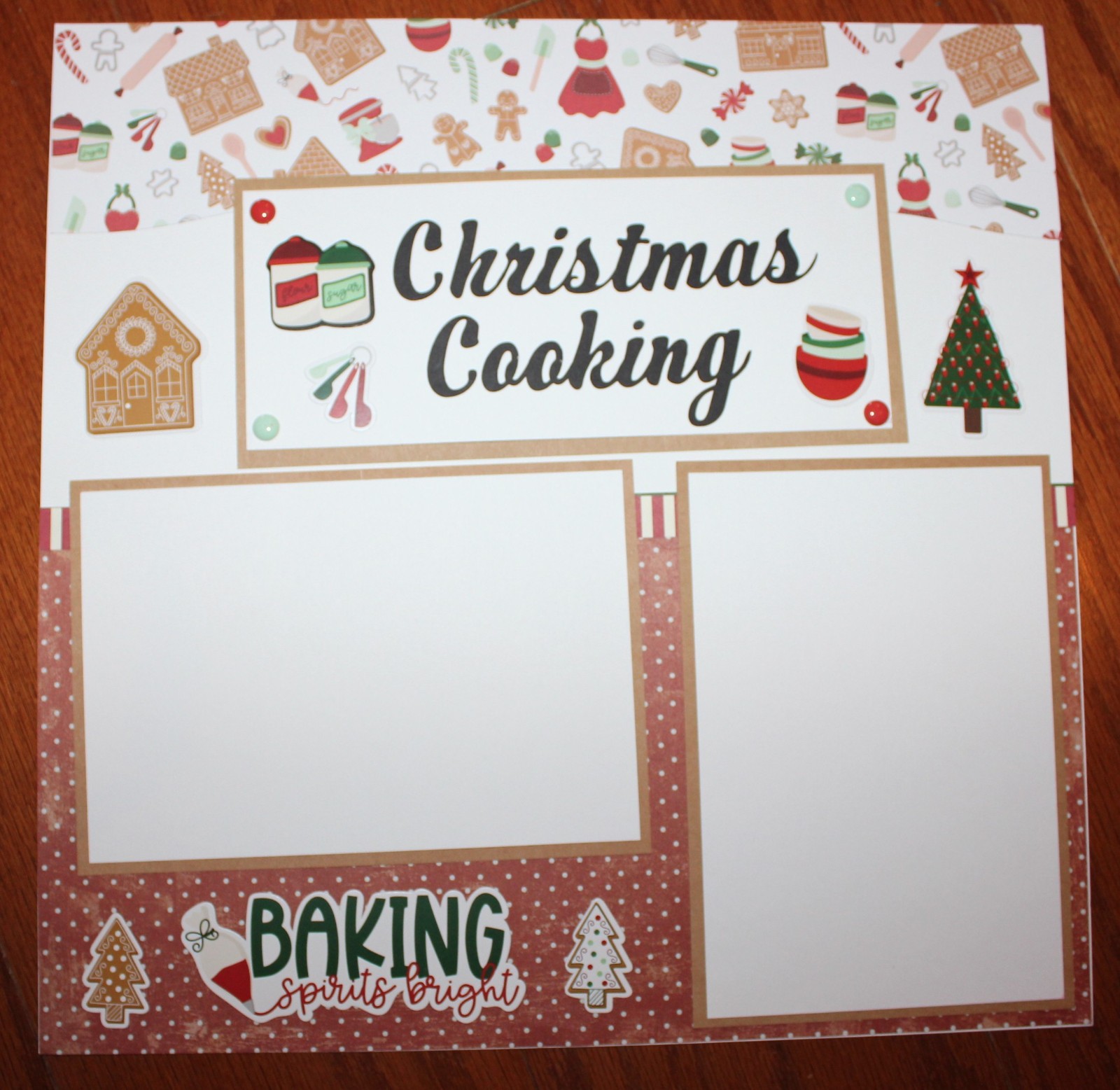 Christmas Cooking scrapbook pages, 2 each 12 x 12 handmade assembeled premade