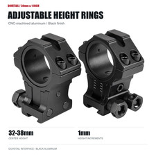 Adjustable Height 30mm 1" Dovetail Scope Rings 32-38mm Black