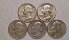 Lot of 5 Silver Washington Quarters