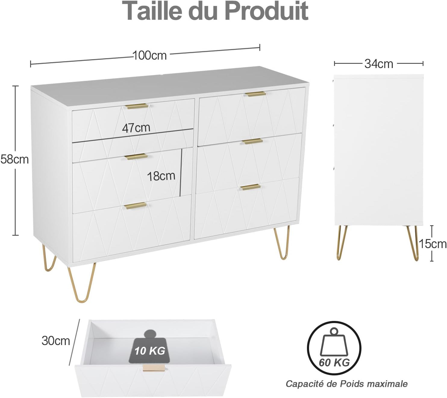 Commode 6 tiroirs gain de place pour optimiser le rangement d'une petite chambre - 4