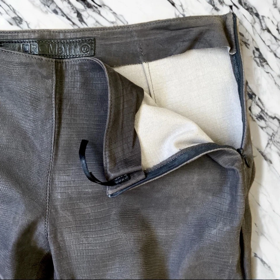 Pantalones DROME Azul Gris 100% Cuero Para Mujer Talla L Hecho en Italia Textura Gator Foto 4 de 4