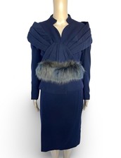 Vintage LILLI ANN 1950s Navy Blue Wool 2 Piece Suit Set Blazer Jacket Skirt S