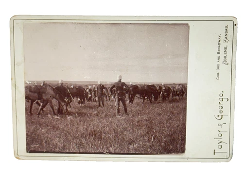STEREOVIEW PHOTO of SOLDIERS & HORSES BY Taylor & George Abilene KS (Kansas)