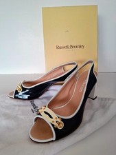 RUSSELL & BROMLEY 'V KEEPER' Black Patent Slingback Heels Size-EUR40