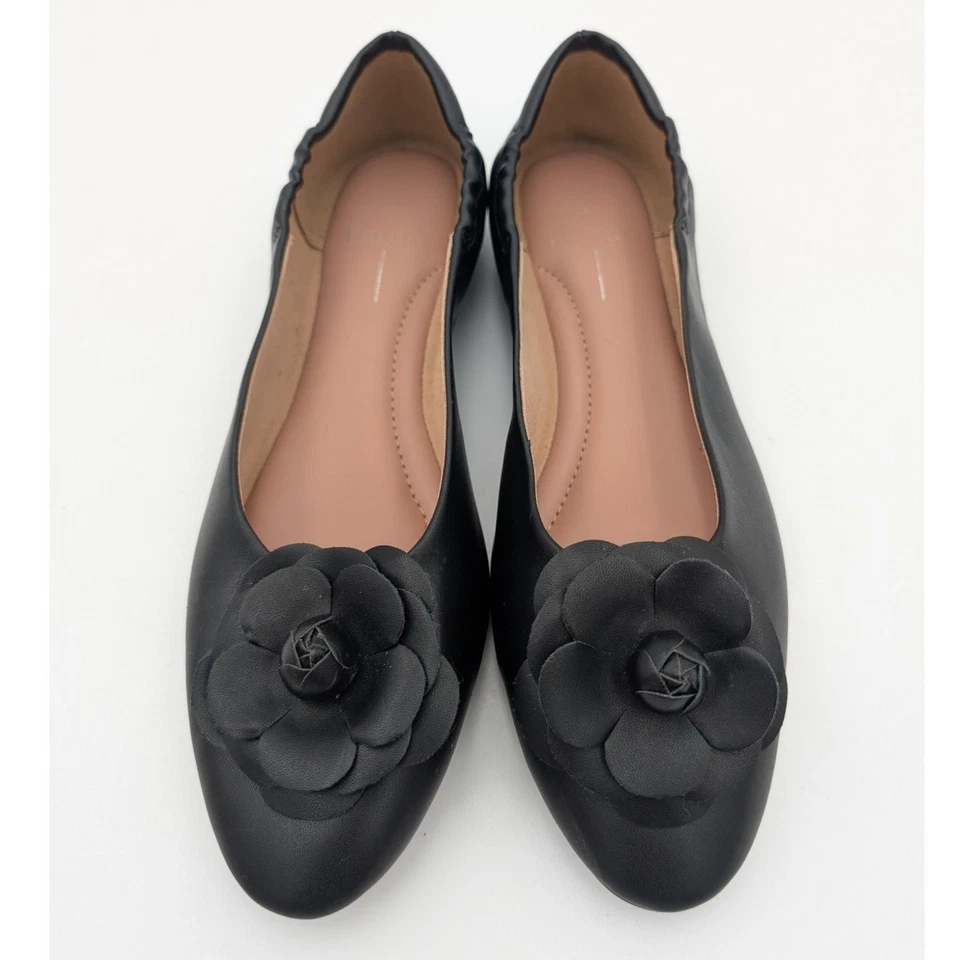 Linea Paolo Floral Ballet Planos Sin Cordones Para Mujer Cuero Negro Talla US7.5M EU38 Foto 3 de 4