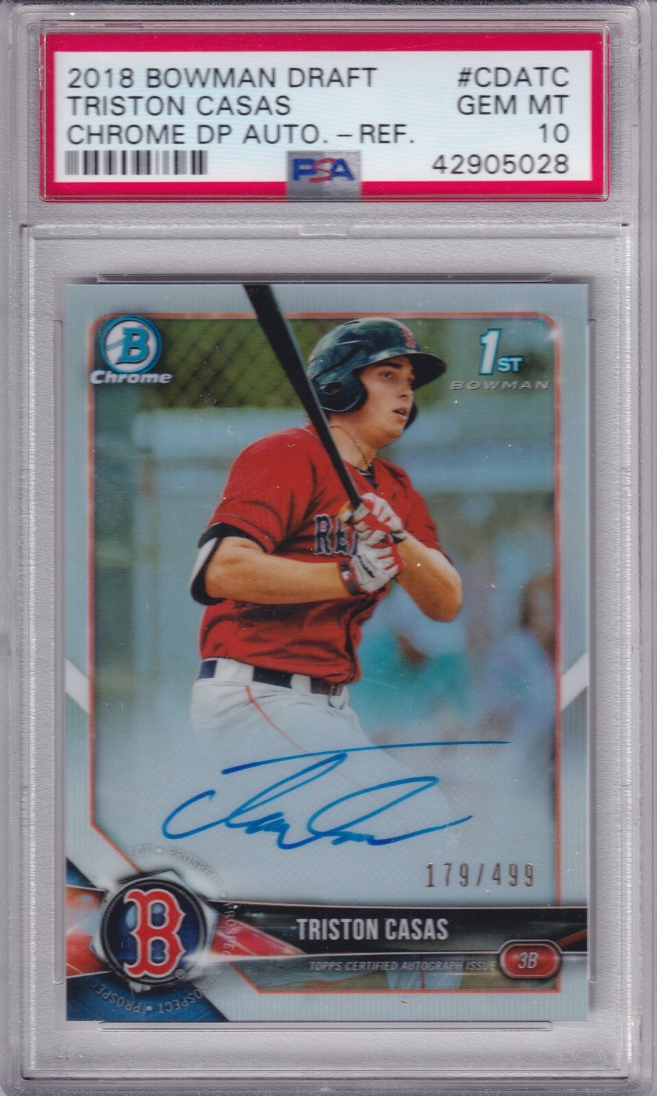 2018 Bowman Chrome Draft Triston Casas Refractor Autograph 179/499 PSA 10 Auto