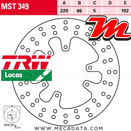 Rear Brake Disc TRW Lucas MST 349 Yamaha XT 600 H, N (2KF/2NF) 1988 - Picture 1 of 2