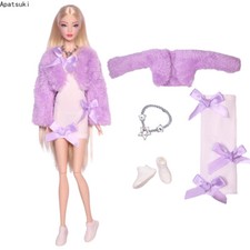 Purple Fur Fashion Doll Clothes Set for 11.5in. Dolls Outfits 1/6 Accessories