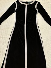Ralph Lauren Black White Long Sleeve A Type Dress Polyester Size 2