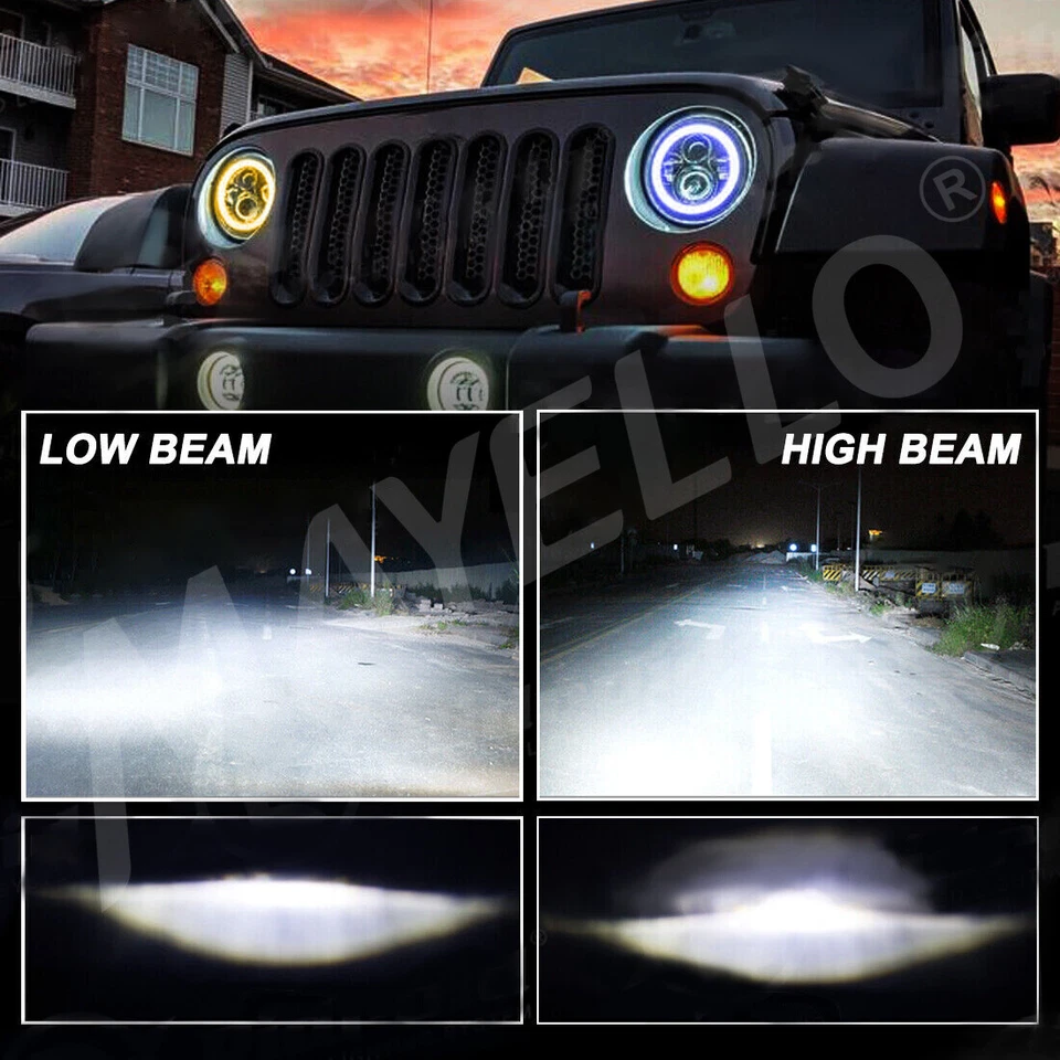 Faros sellados LED de 7 pulgadas 2 piezas ojos de ángulo azul para Jeep Wrangler JK LJ SUV Foto 3 de 4