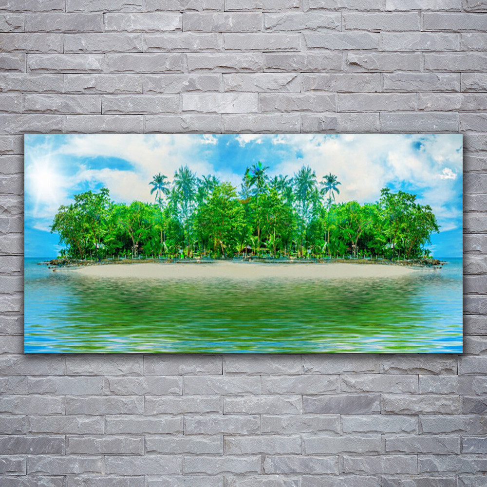 Impression sur verre acrylique grand format paysage île et mer