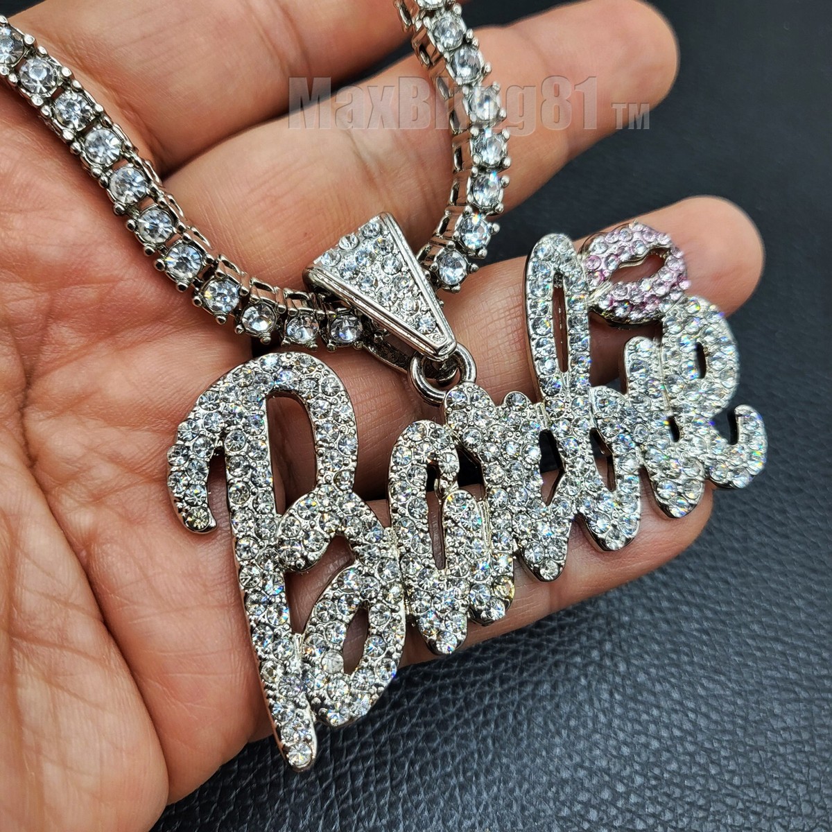 Women Large Barbie Pendant & Iced 1 Row Cubic Zirconia