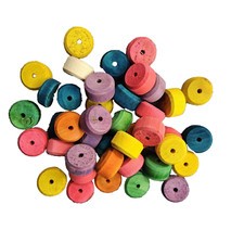 50 PAK COLORED 3/4" X 1/2" WOOD ROUNDS WHEELS PARROT BIRD TOY PARTS CRAFTS