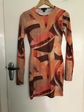 Pretty Little Thing 12 Orange/ Brown Abstract Mini Dress Worn Once