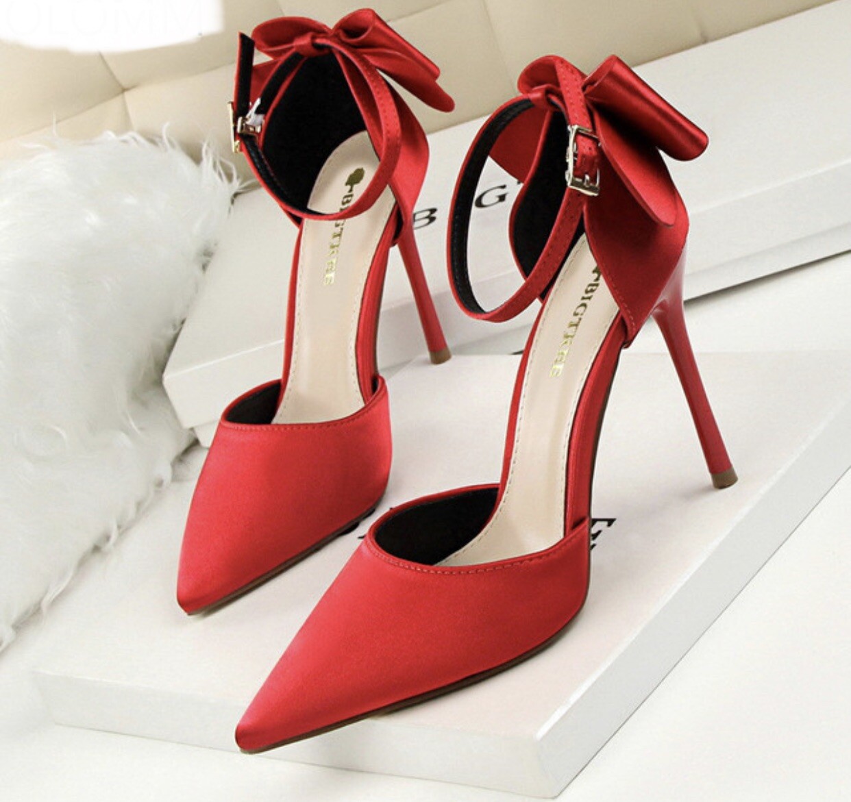 Women's Sexy Red Stiletto Pumps With Bow Size 9 Red Satin Heels Red Bow  Sandals | eBay