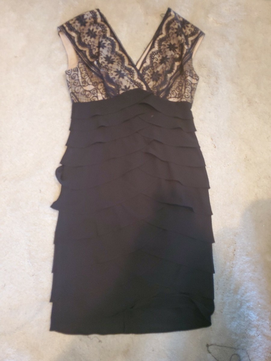 Adrianna papell petite black lace layered cocktail dress size 6P EUC Adrianna papell petite black lace layered cocktail dress size 6P EUC