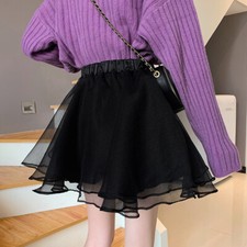 Femmes Court Jupes Jupe Trapèze Bulle Tutu Maille Haut Taille Élastique Lolita