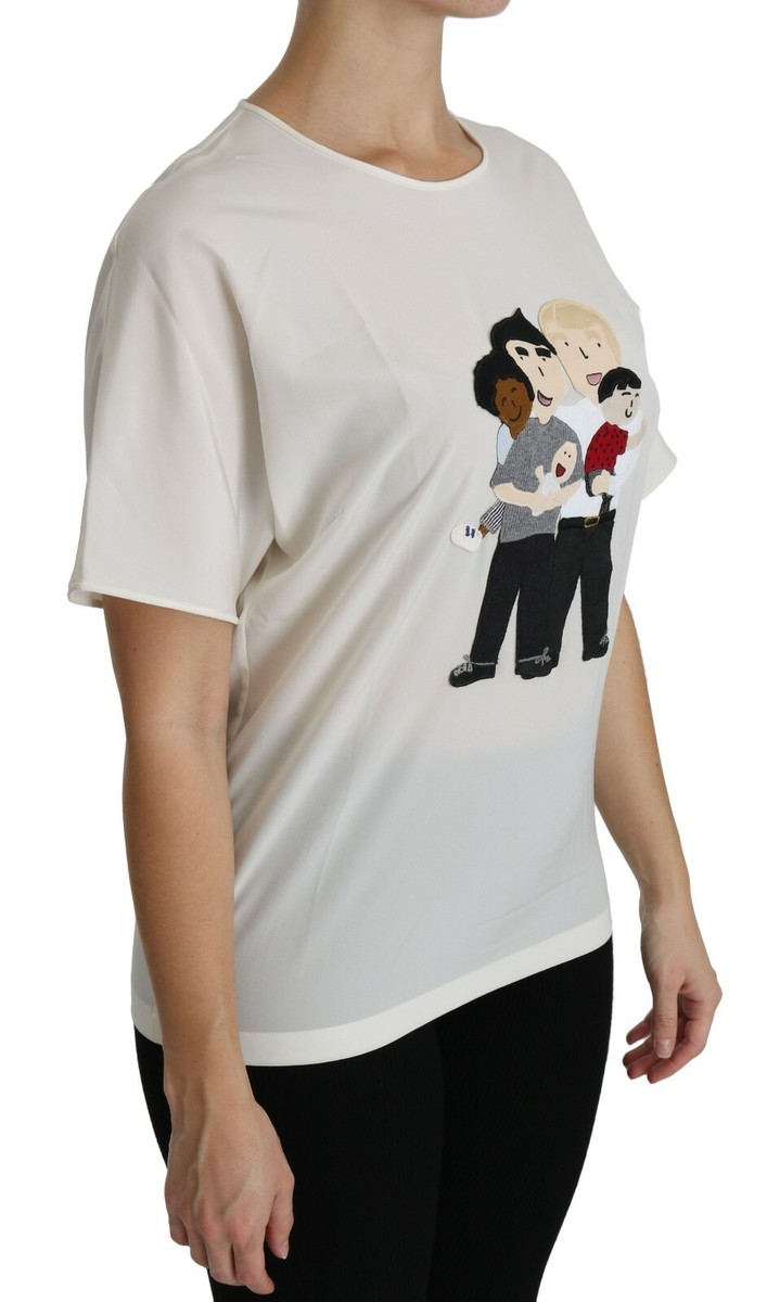 DOLCE & GABBANA Top White #dgfamily Patch Short Sleeve Blouse IT42