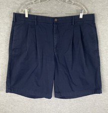 Lands End Men's 40 Traditional Fit Chino Shorts Pleat Front Navy Blue 9" Inseam