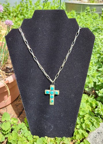 Federico Jimenez Vtg Turquoise Cross Sterling Silver Necklace Pendant Navajo!!! - 第 4/7 張圖片