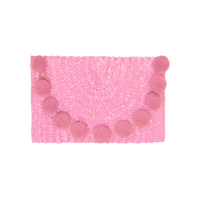  Clutch-Strohtasche mit verspielten Pompons in leichter Stroh-Optik