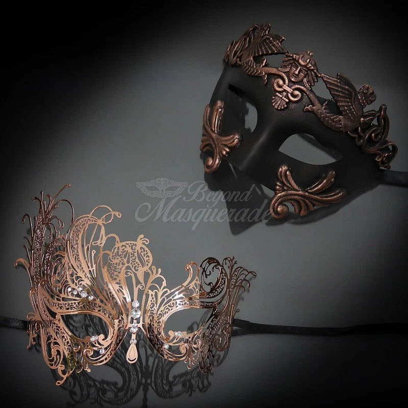 MASCARILLAS DE PAREJA ROMANA | ELEGANTES MÁSCARAS DE MASCARADA - Negro/Oro Rosa Foto 2 de 4
