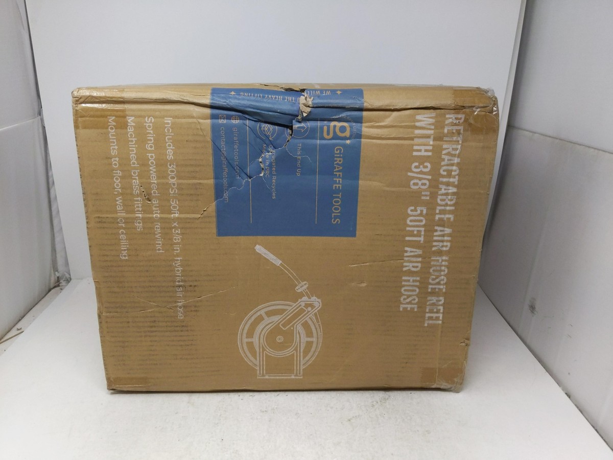 Giraffe Tools TA15B Retractable Air Hose Reel – 3/8 X 50 Ft Hybrid Hose, Wall Mount